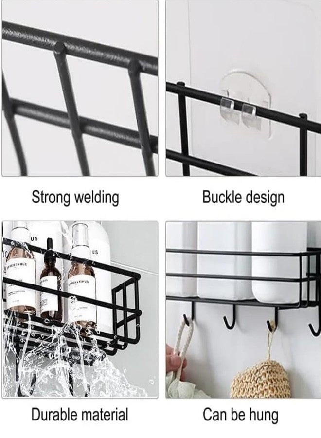 TEKCOOL رف حمام من الفولاذ المقاوم للصدأ من TEKCOOL، يُثبت على الحائط ذاتيًا، أسود اللون، عبوة من قطعة واحدة، منظم للحمام، 4 خطافات، حامل للمناشف، موفر للمساحة، تصميم أنيق - Image 4